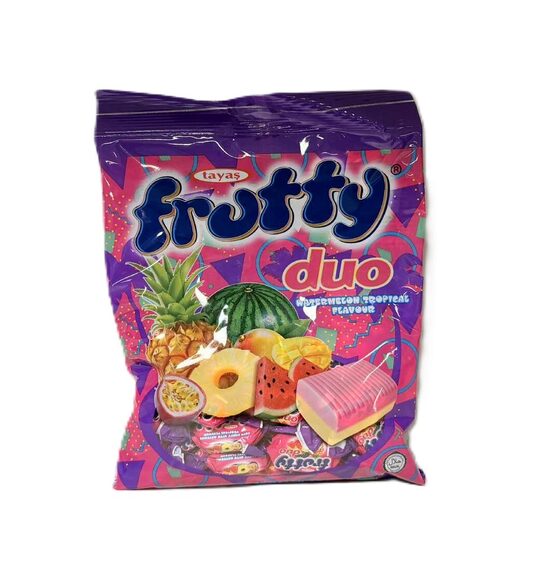 Tayas Fruity Duo mīkstās karameles ar arbūza un tropisko  augļu garšu